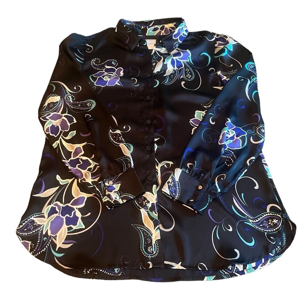 Chico’s Blouse Women’s Size 1 (M) Floral Print Button Front Tunic​